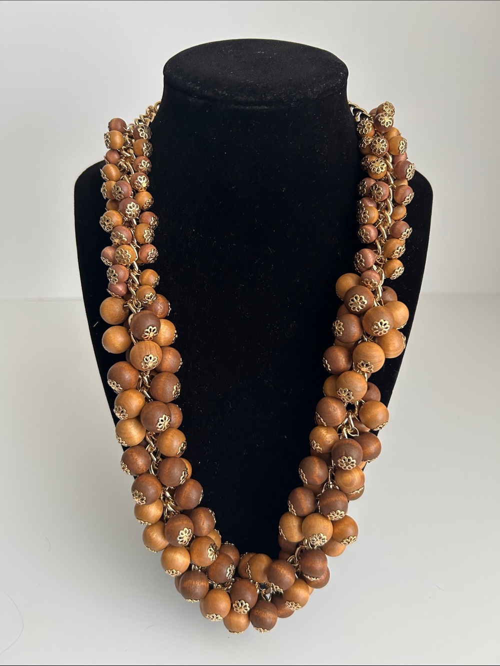 Natasha Wood Bead Multi-Strand Necklace - Brown